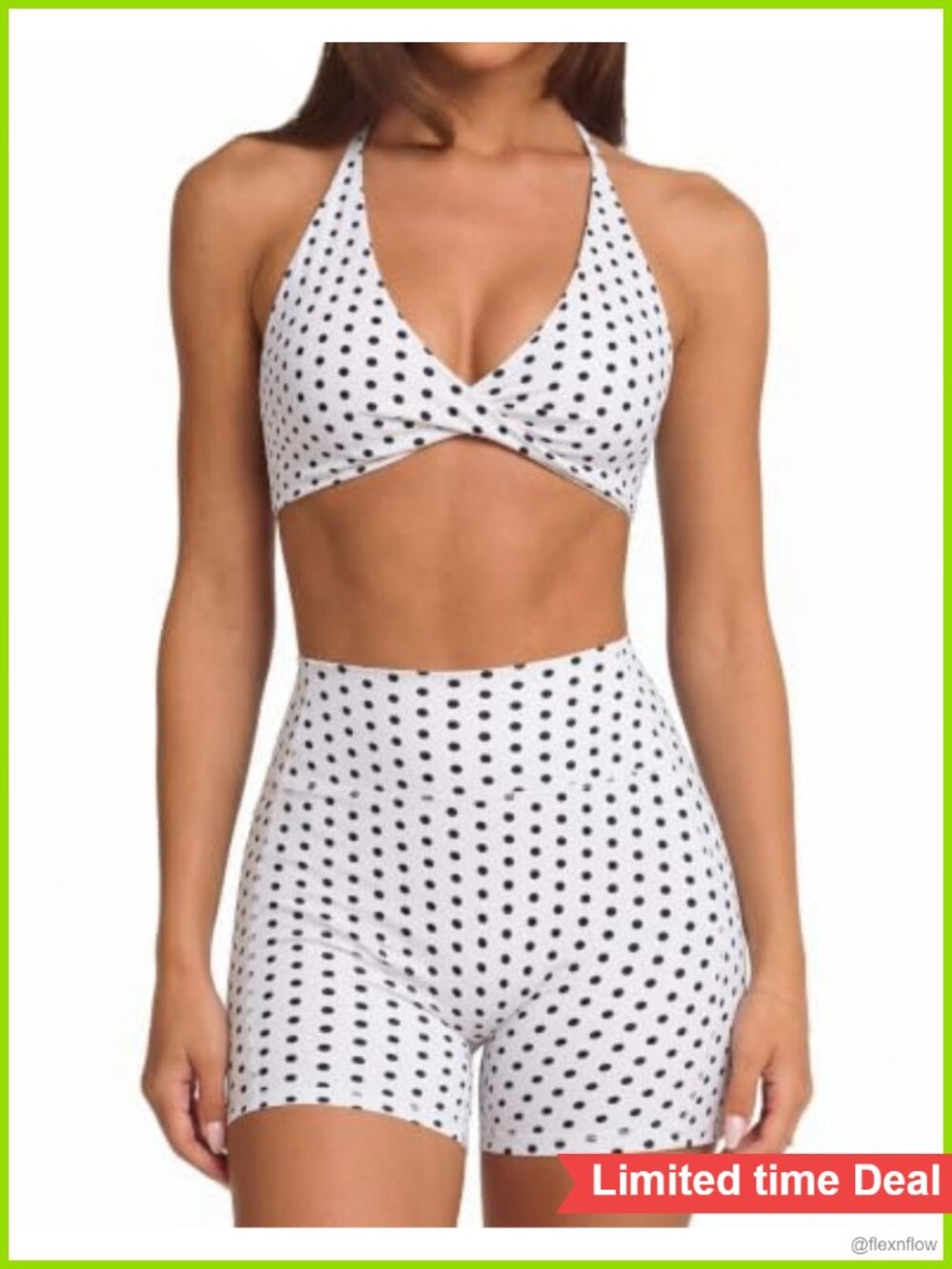2 Piece Workout Set Twist V Neck Sports Bra High Waist Biker Shorts Activewear